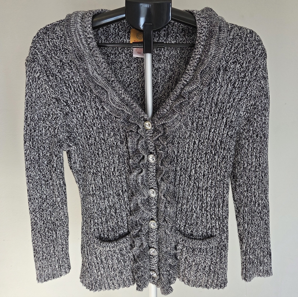 Ruby Rd. Black and White Cardigan with Button Accents